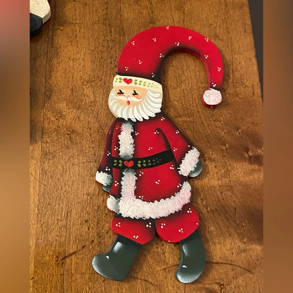Lot of 3 Christmas Ornament Hangers Wooden Santa’s & Angel